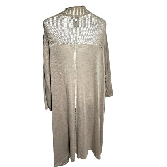 CATHERINES Womens 4X Beige Crochet Short Sleeve Long Cardigan Open Cover Up Boho - Picture 2 of 8